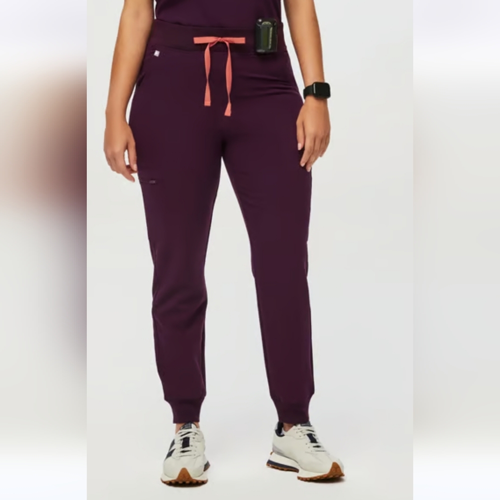 Figs Deep Purple Jogger Scrub Pants with Pink Drawstring Size XS Petite